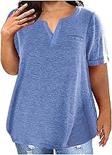 Keepink Women Oversized Tops Casual Short Sleeve Shirts Plain Summer Loose T Shirts V Neck Tunic Blouses Athletic Gym Top with Pockets Tee Ladies T-Shirts Plus Size L-5XL UK