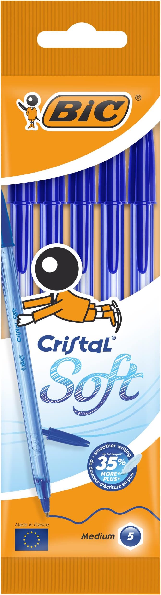 BIC Cristal Soft Kugelschreiber 50 Stück Blau – Weiches Schreiben, 1,2 Mm Mine, Transparente Kontrolle