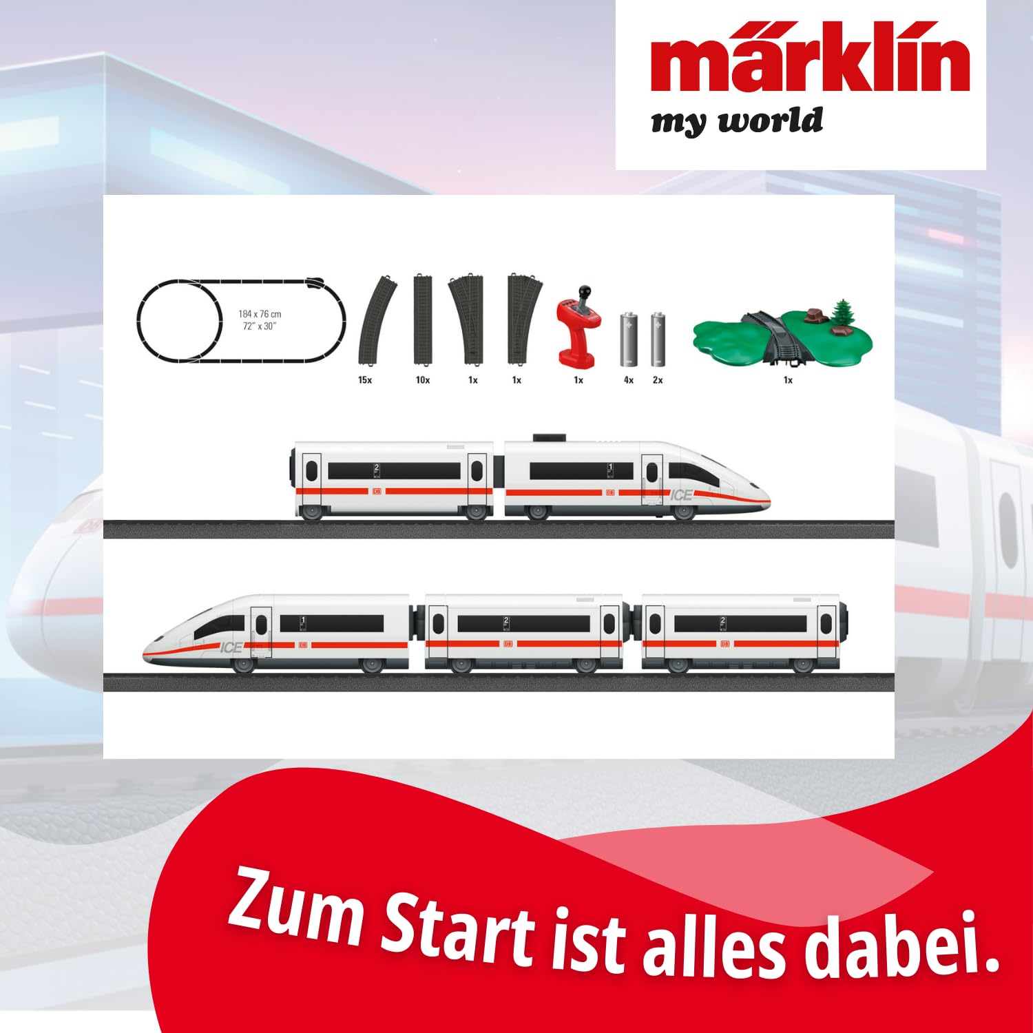 Märklin My World Ice 3 - Kit di avviamento elettrico ad alta velocità, 63 cm, con telecomando a partire dai 3 anni in su