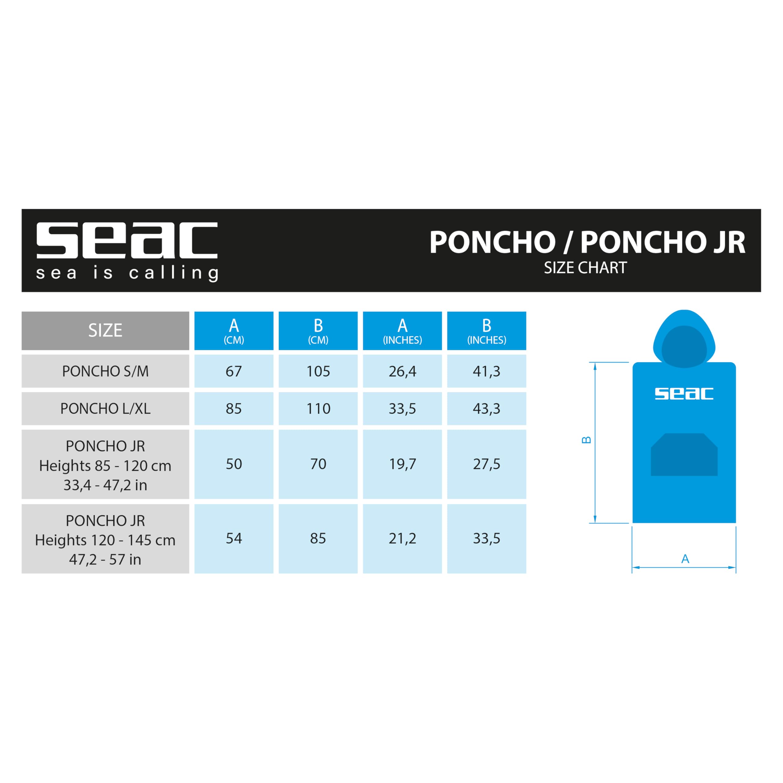 SEAC Poncho - Poncho Microfibra per Surf, Sport Acquatici in Microfibra per Adulti | Asciugamano Accappatoio Super Assorbente a Rapida Asciugatura | Ideale per Surf, Mare, Piscina e Sport Acquatici
