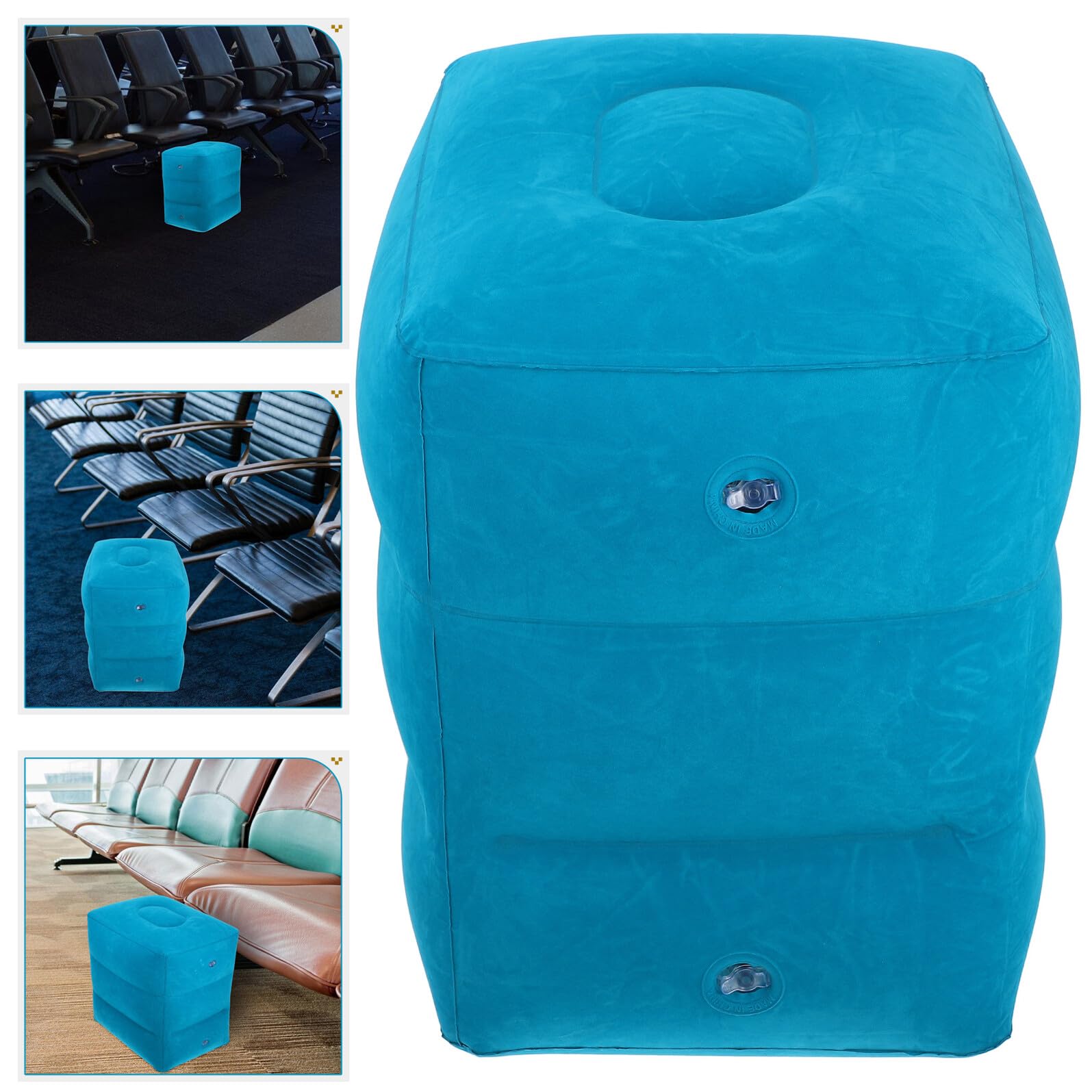Reposapiés Inflable para Viajes y Oficina, Diseño Ergonómico Ajustable Superficie y Lavable, Soporte Multifuncional, Coche y Escritorio