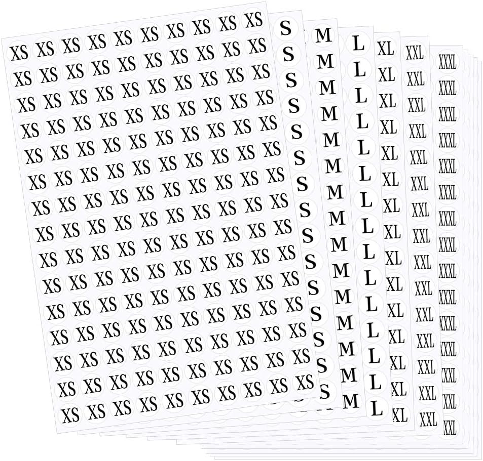 Size stickers for clothing