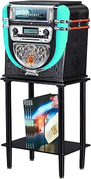 Arkrocket Boston Tabletop Jukebox Record Player Entertainment System with Stand Bluetooth CD Player FM Radio SD USB
