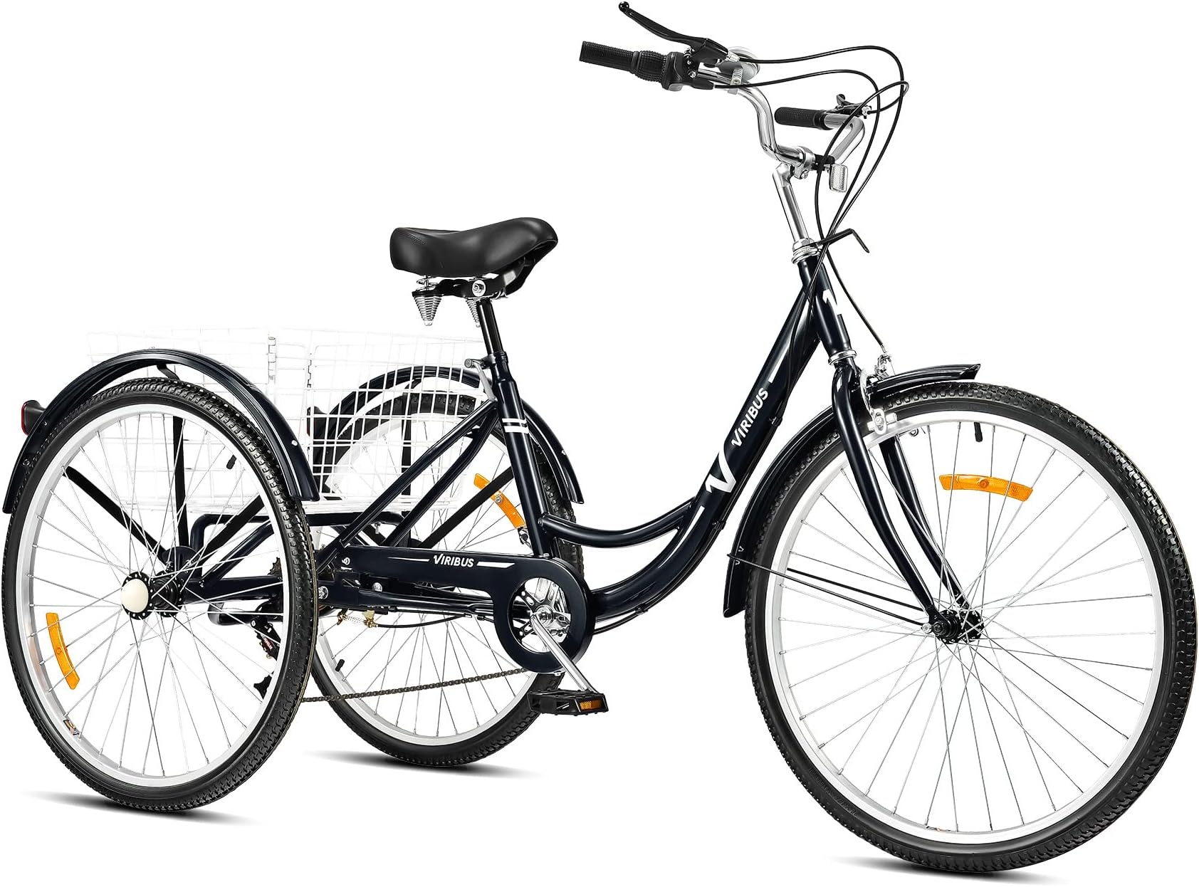 Viribus 24'' Adult Tricycle, 7 Speed Adult Trike 3 Wheel Cargo Bike with Basket & 205 kg Cap for Men Women Seniors, Adjustable Three Wheel Bike Cruiser Bicycle for Shopping Cycling Pedalling