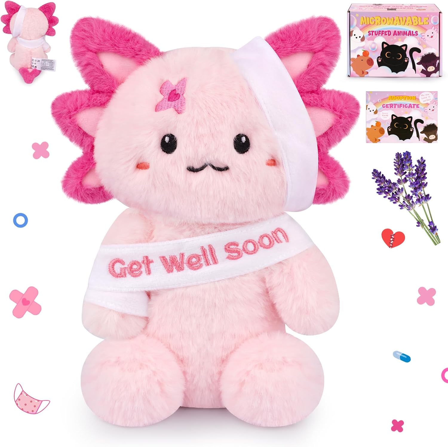 Microwavable Stuffed Animals, Get Well Soon Axolotl Plush Toy for Kids, Heating Pad for Period Cramps,Cute Soft Lavender Cuddly Kawaii Birthday Doll Gift for Girls Boys (8 Inch)