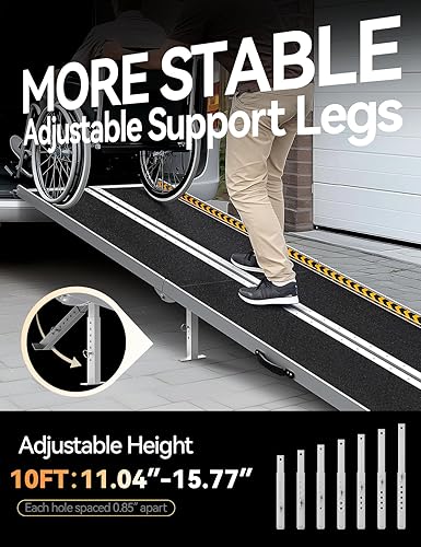 Miniatura 10 de FACHNUO - Rampa portátil para silla de ruedas de 3 pies, rampas de aluminio antideslizantes con mango de 31.3 pulgadas de ancho y capacidad de 800