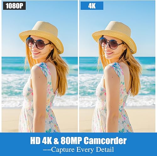 Miniatura 2 de Cámara de video 4K, cámara de video HD de 80 MP para YouTube con visión nocturna IR, zoom digital 18X, pantalla IPS de 3.0 pulgadas, tarjeta SD, 2