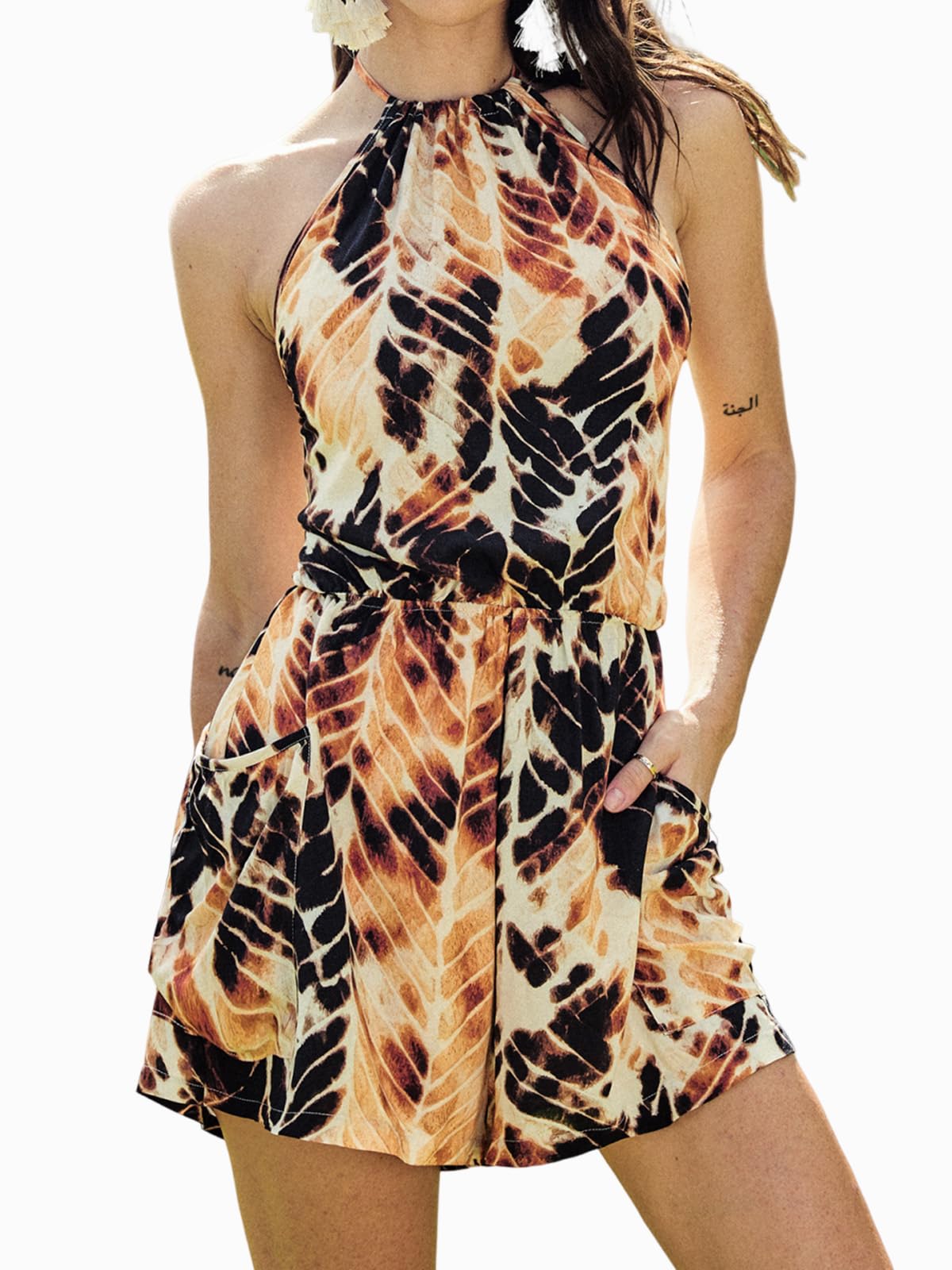 CUPSHE Tuta Maxi Donna Senza Maniche Scollo Americano Pieghettata Colore Pavone - Taglia M - 5