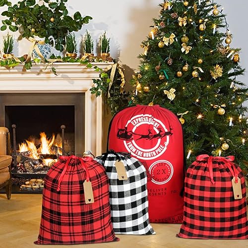 Miniatura 7 de HRX Package Bolsas grandes de tela para regalo de Navidad, 4 bolsas de tela reutilizables con cordón para envolver regalos de Navidad