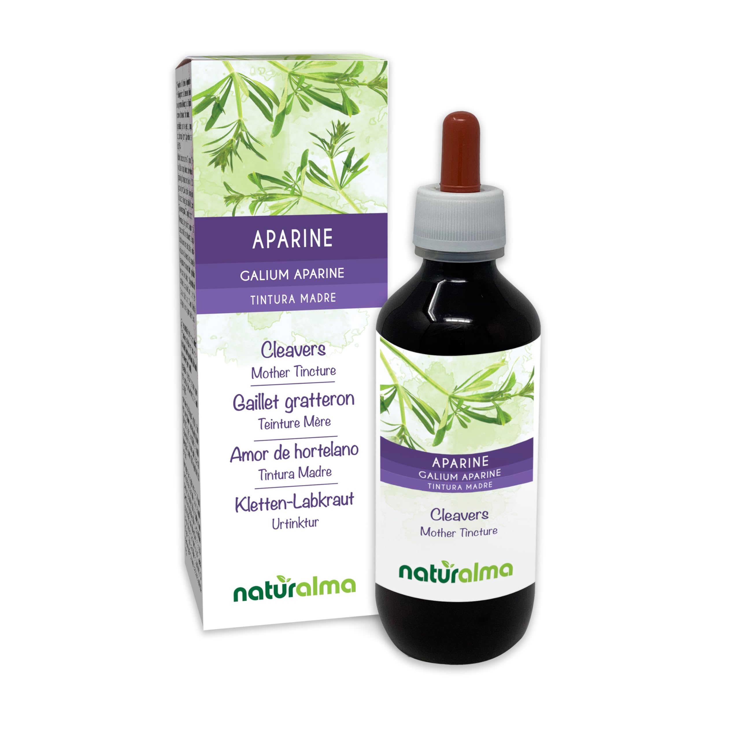 Amor de hortelano o galio (Galium aparine) hierba con flores Tintura Madre sin alcohol Naturalma - Extracto líquido gotas 200 ml - Complemento alimenticio - Vegano