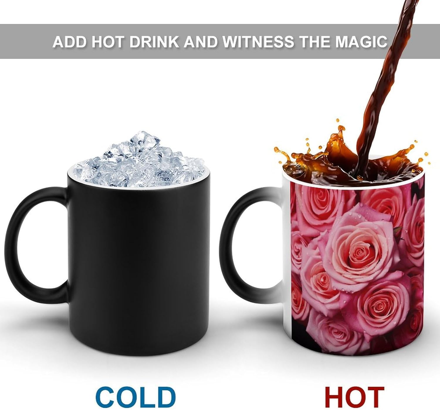 Color Changing Mug Elegant Rose Flower Printed Ceramic Coffee Mug Heat Changing Sensitive Mug Magic Heat Changing Coffee Mug Novelty Coffee Mugs