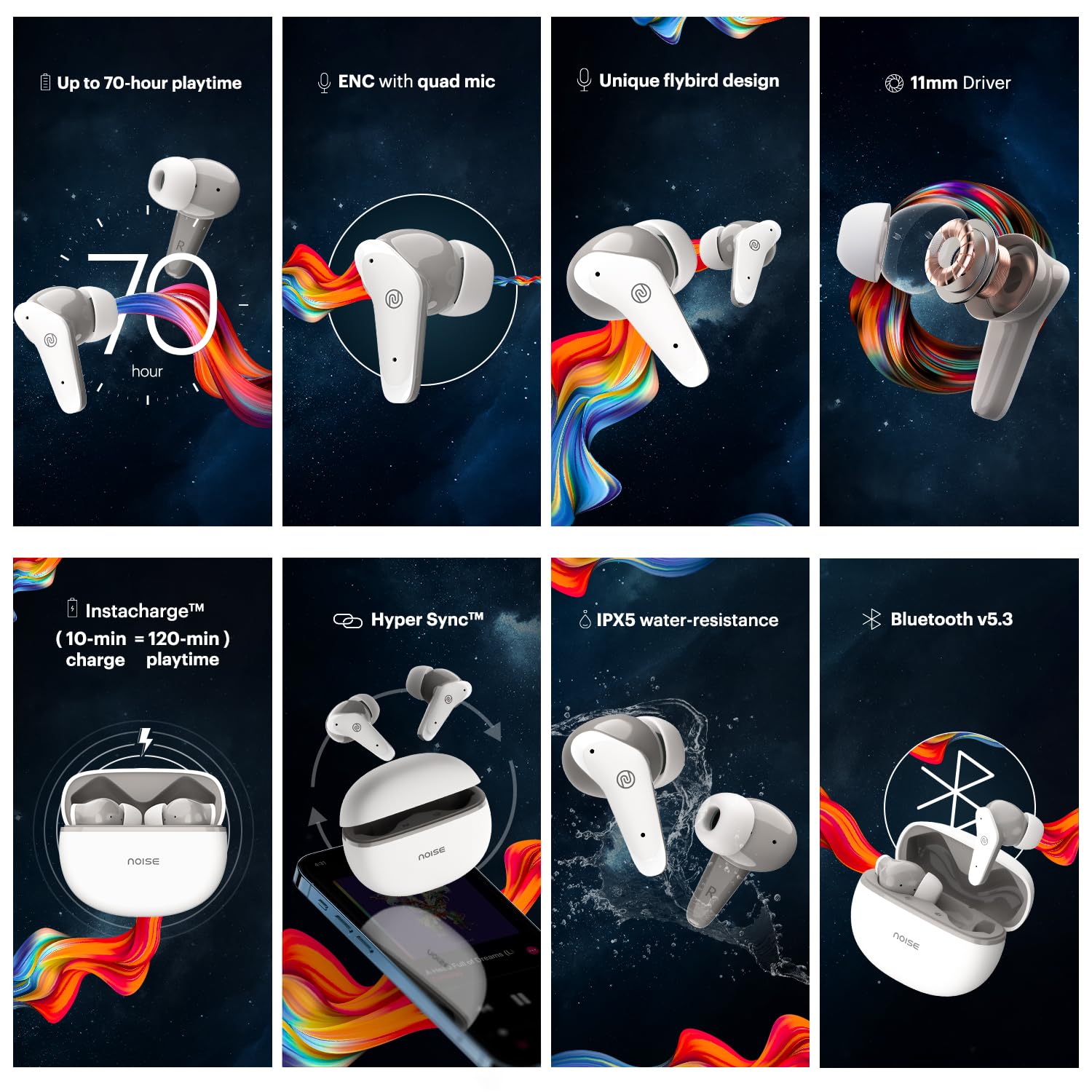 Noise Buds VS102 Plus Wireless Earbuds, Bluetooth Earbuds with 70H Playtime, Quad Mic ENC for Clear Calls, 11mm Drivers, Deep Bass, Instacharge, Bluetooth v5.3 (Calm White) — Amazon image 2