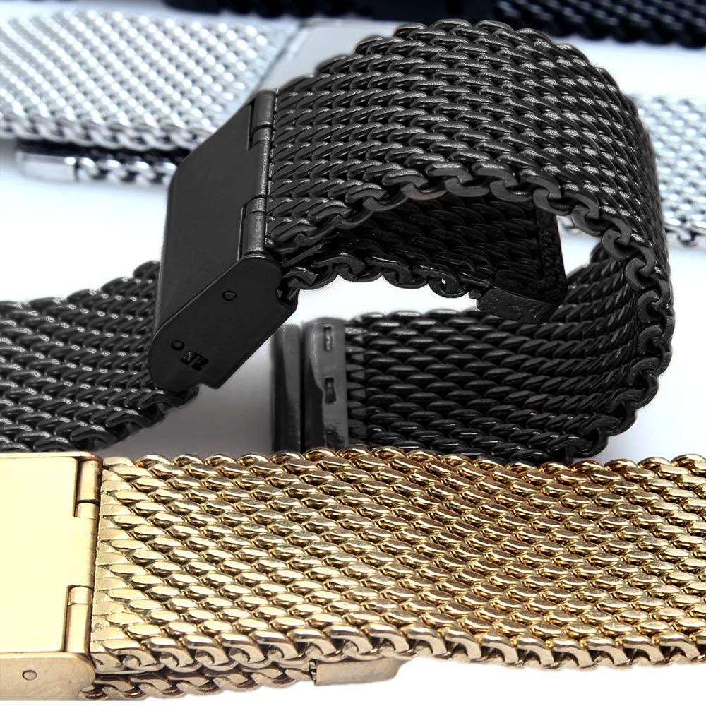pasek do zegarka, 18mm 20mm 22mm 24mm uniwersalny pasek pasek z mechanizmem szybkiego uwalniania siatkowy pasek ze stali nierdzewnej opaska na nadgarstek bransoletka czarna bransoletka
