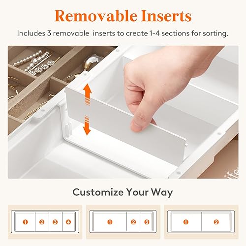 Miniatura 5 de Lifewit Bandeja organizadora de cajones de cocina deslizante con insertos, divisor extensible para cajones de escritorio, 14-23 pulgadas de largo1.8