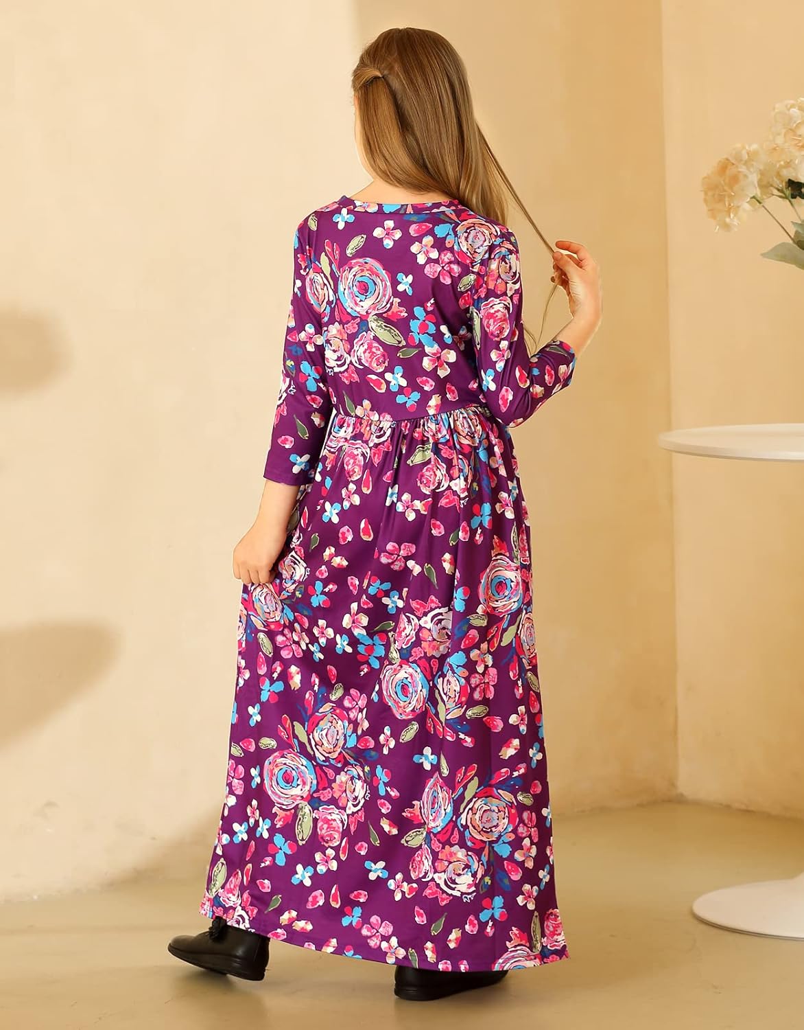 KYMIDY Girls Short Sleeve Floral Dress Kids Boho Casual Twirly Skater Dress with Pockets for Girls 6-13 Years - Image 5