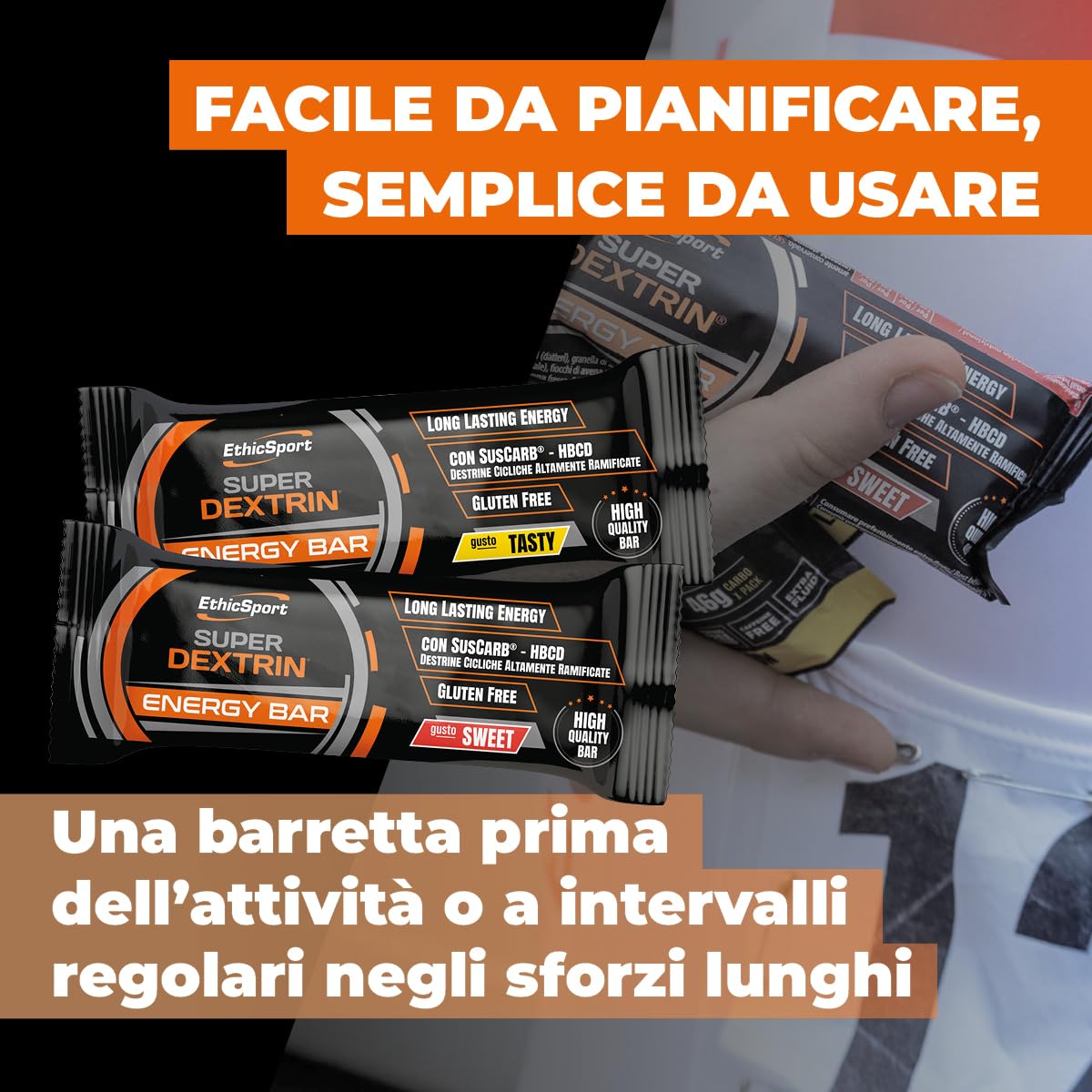 Super Dextrin Energy Bar EthicSport – Barretta energetica con carboidrati a rilascio prolungato e ciclodestrine ramificate SusCarb – Gluten free – 21 barrette da 45 g – gusti Sweet (dolce)