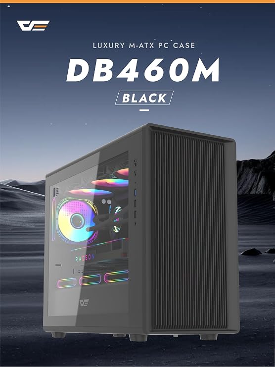 darkFlash DB460M Micro-ATX PC Gaming Case, Full-Mesh Front Panel for High Airflow, Tool-Free Clamshell Side Panel, Supports RTX 5090 up to 420mm, 360mm Top Radiator Support, Black