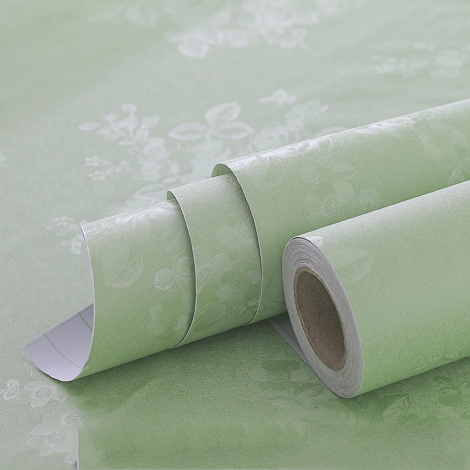 Peel-and-Stick Removable Embossed self-Adhesive Silk-Textured Wallpaper Suitable for cabinets and Furniture(Green,10m)