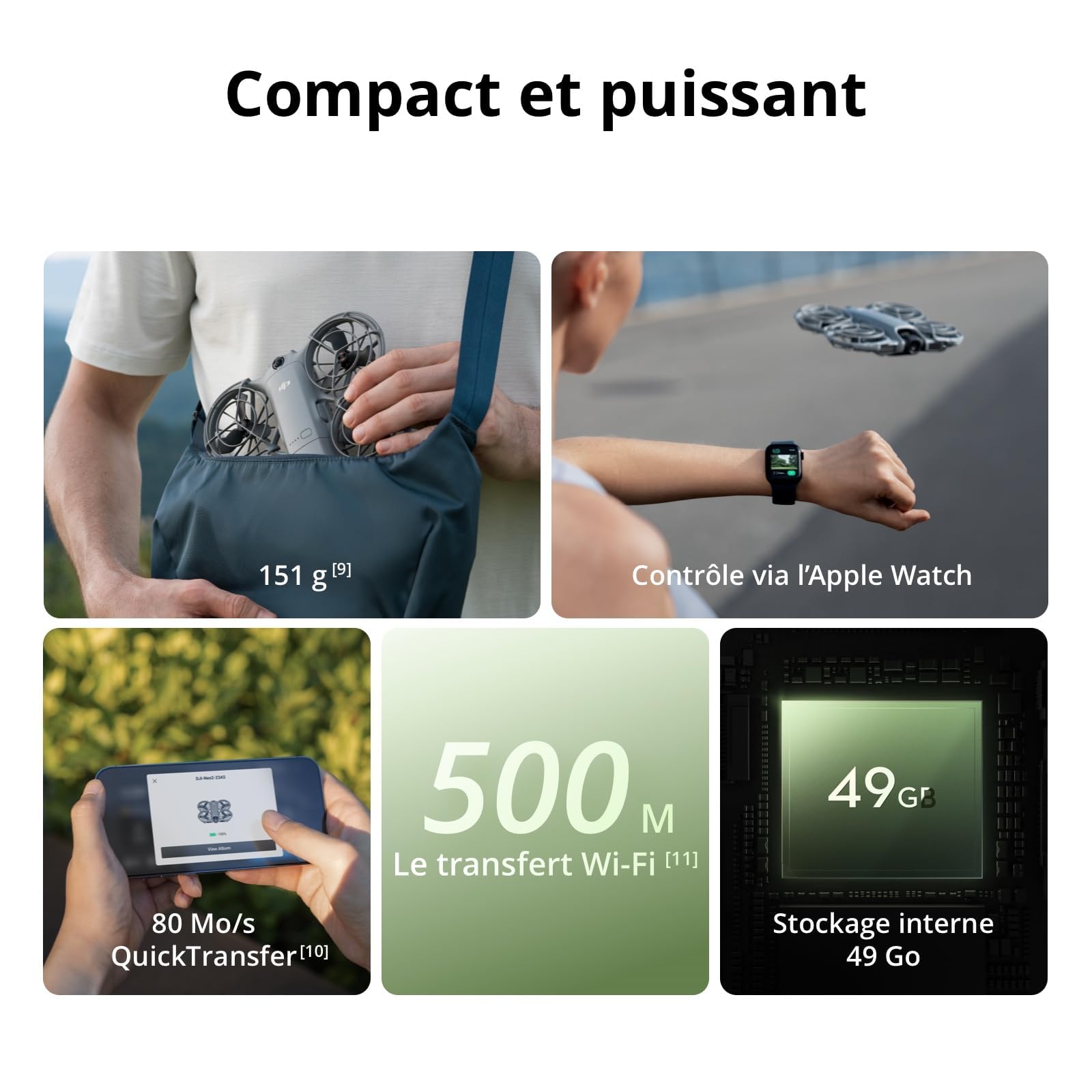 DJI Neo 2 (drone seul), léger & pliable, décollage & atterrissage du creux de la main, contrôle gestuel, ActiveTrack, drone 4K pour débutants, détection obstacles omnidirectionnelle