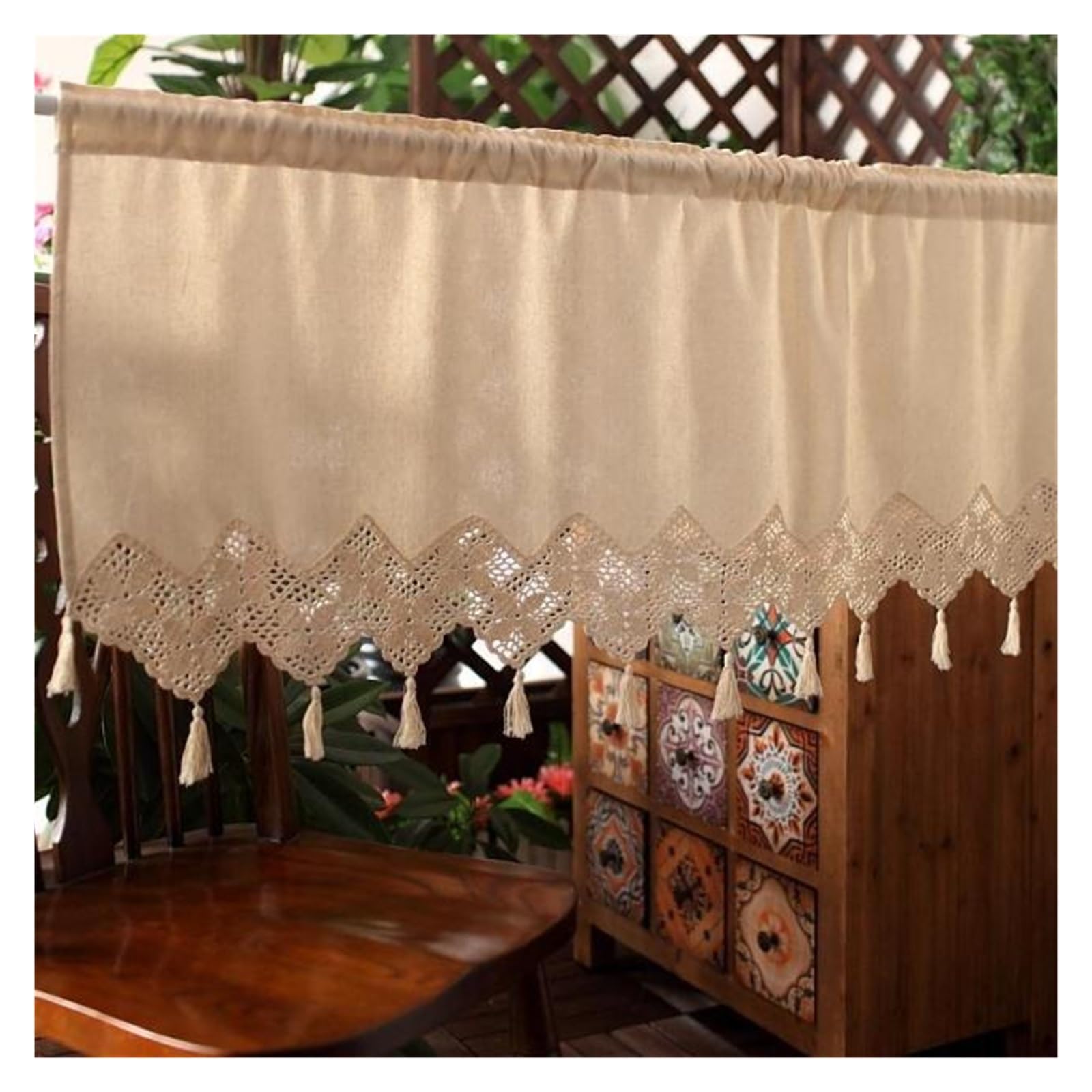 LNNXSZ Short Curtains Windows Short Curtain Farmhouse Valance With Tassel For Kitchen Cabinet Restaurant Dining Room Household Decor