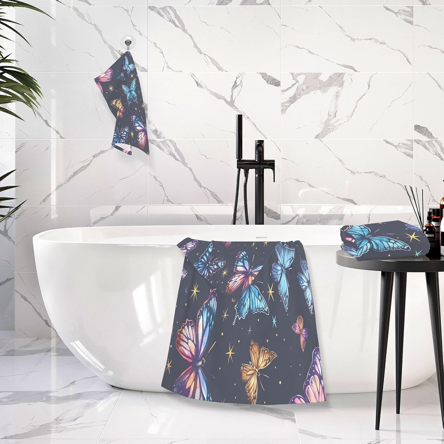 Hand Towels Premium Soft and Highly Absorbent Beautiful Many Butterflies 2 Pcs Towels for Bathroom Set 100% Cotton Decorative Face Towels