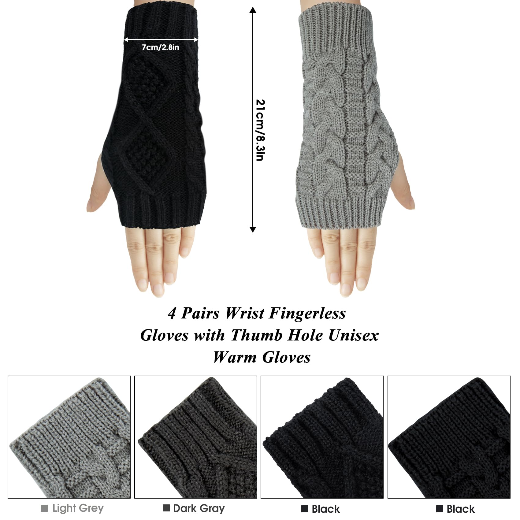 Chalier Fashion Guanti Senza Dita, Guanti Donna Termici Invernali, Guanti In Maglia Con foro per Pollice