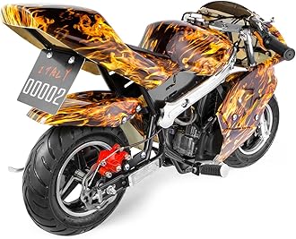 XtremepowerUS Mini Pocket Bike Motorcycle Gasoline Bike 40cc 4-Stroke EPA Engine Seat Padded (Yellow Flame)