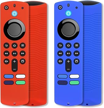 [2 Pack] Pinowu Remote Cover Compatible with Firestick 4K Alexa Voice Remote 3rd Gen, Anti Slip Silicone Protective Case Cover with Lanyard Red & BlueNOT for HD/4K 2nd 2024 Released
