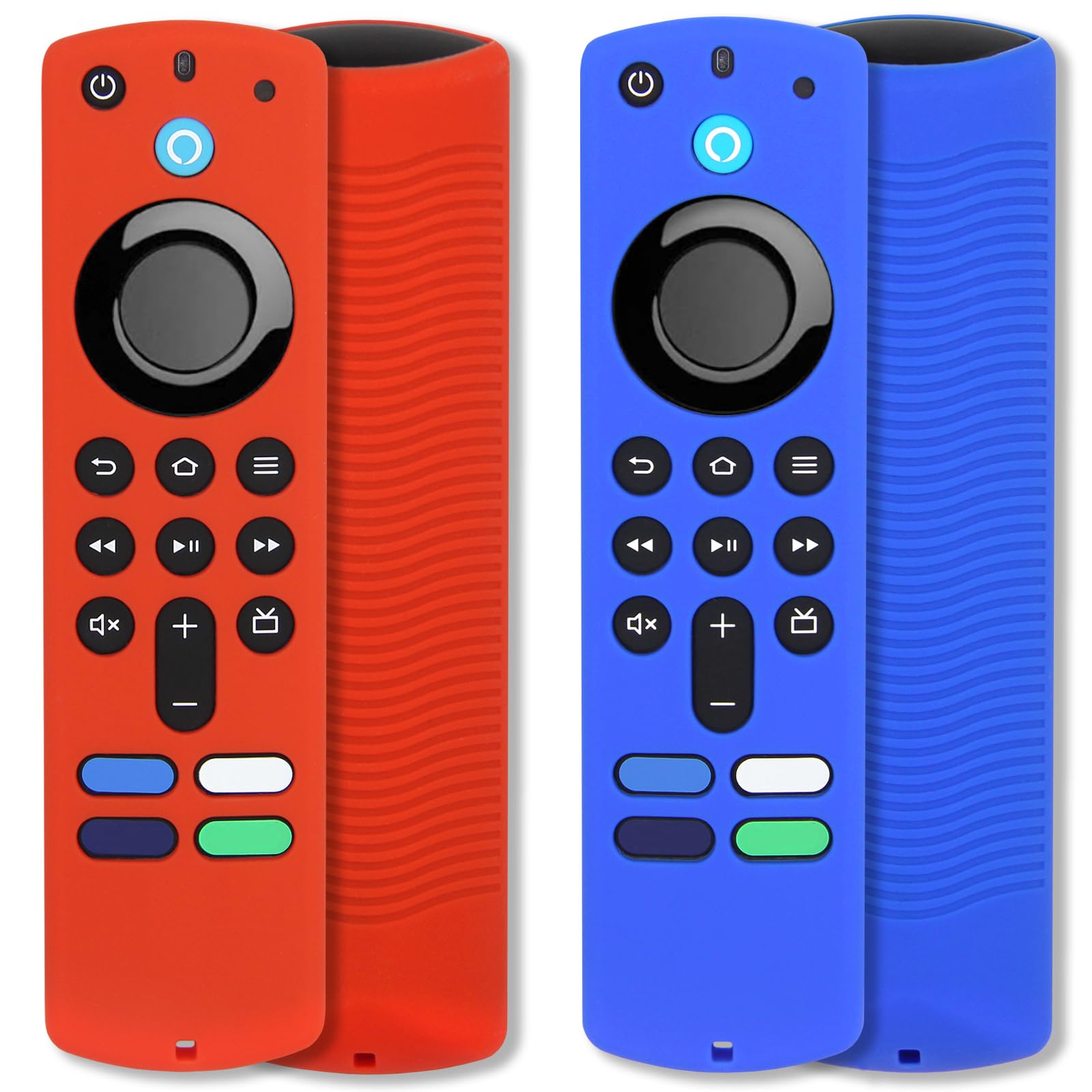 [2 Pack] Pinowu Remote Cover Compatible with Firestick 4K Alexa Voice Remote 3rd Gen, Anti Slip Silicone Protective Case Cover with Lanyard (Red & Blue)(NOT for HD/4K 2nd 2024 Released)
