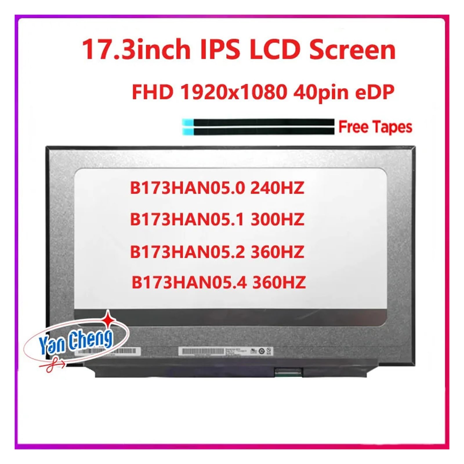 17,3-Zoll-Laptop-LCD-Bildschirm, B173HAN05.0 B173HAN05.1 B173HAN05.2 B173HAN05.4, Ersatz-Display-Panel 1920 x 1080 FHD EDP 40 Pins(B173HAN05.0)