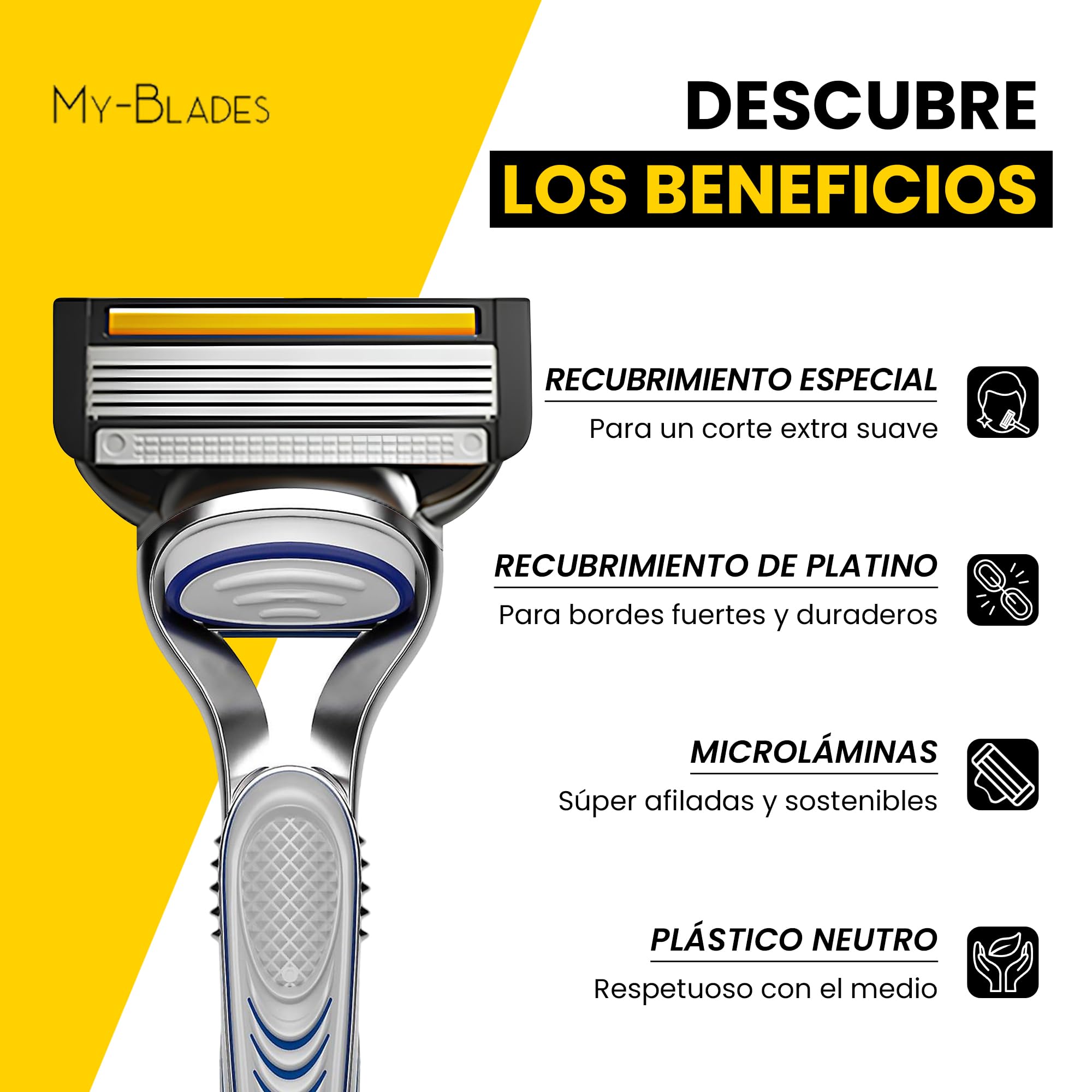 Cuchillas de afeitar compatibles con Gillette Fusion 5, My-Blades 16 recambios con cuchillas de 5 hojas, repuestos para hombre, bajo plástico y ecológico, revestimiento de platino