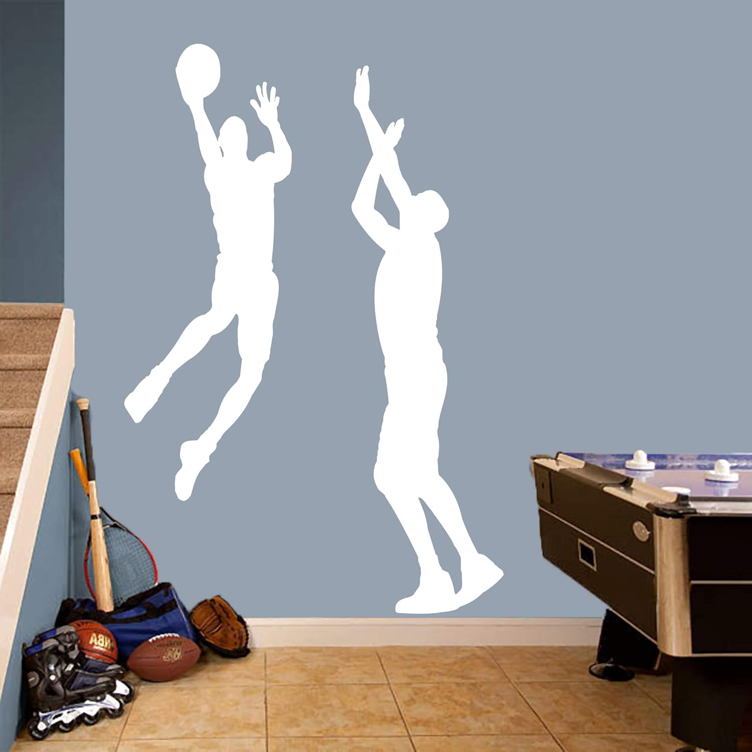 Basketball Players Wall Decal, Players Sports Silhouette Sticker Set for Nursery, Kids and Teens, Bedroom, Man Cave, Den | Large | Hot Pink | Select Your Color