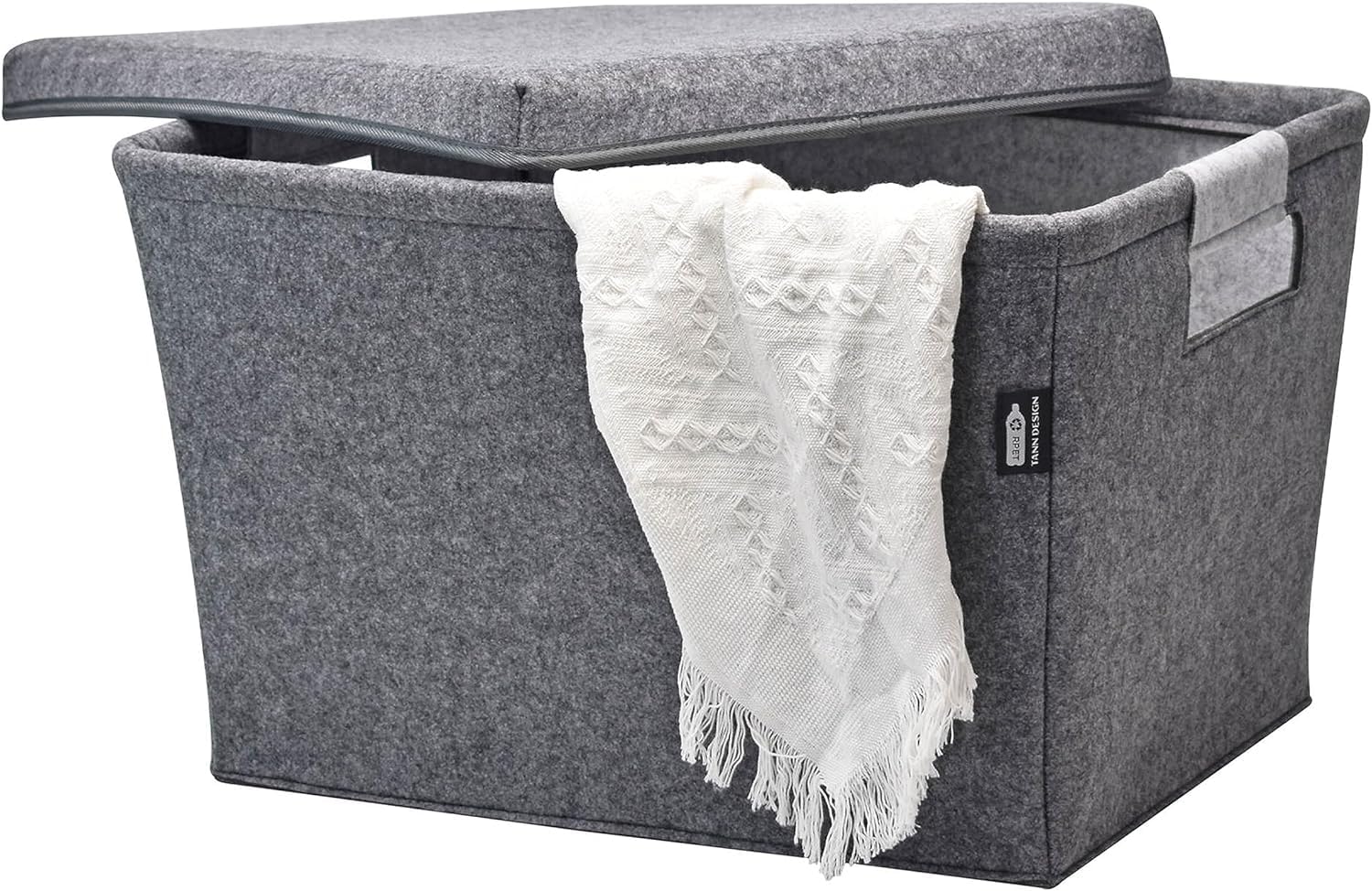 Tanndesign Wäschekorb aus rPET Filz 64 L – Wäschesammler mit Deckel & Griffen - Filzkorb Wäschebox für Bad, Schlafzimmer & Waschraum