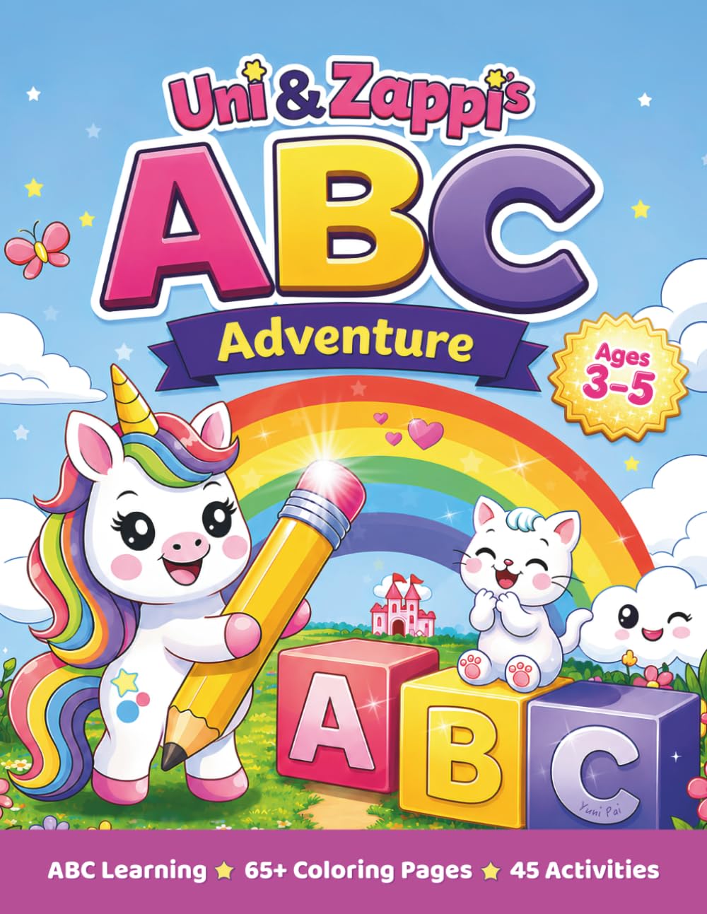 UNI & ZAPPI'S ABC ADVENTURE: A Cute Unicorn & Kitten Coloring & Activity Book for Kids Ages 3–5 | ABC Letter Tracing, First Words, Games, Counting & Preschool Learning Fun!