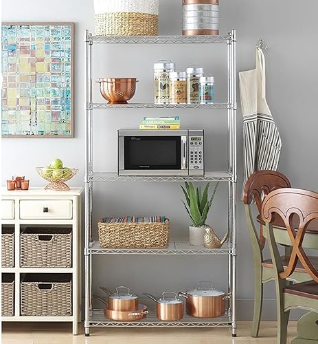 Huedimboene 5-Shelf Storage Wire Shelves, 5 Tiers Standing Shelving Units Adjustable Metal Organizer Wire Rack, Steel Wire Shelving Units and
