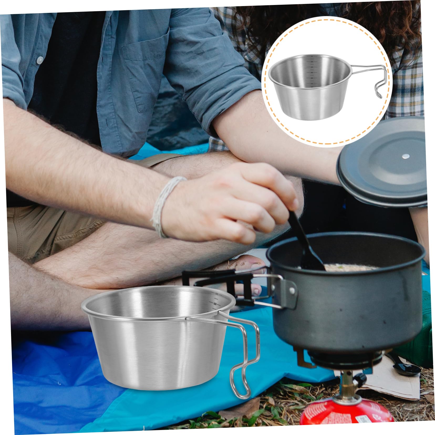 ifundom Outdoor Camping Bowl with Handle Portable Stainless Steel Soup Bowl for Hiking Backpacking and Picnics Lightweight Design for and Reusable Convenience