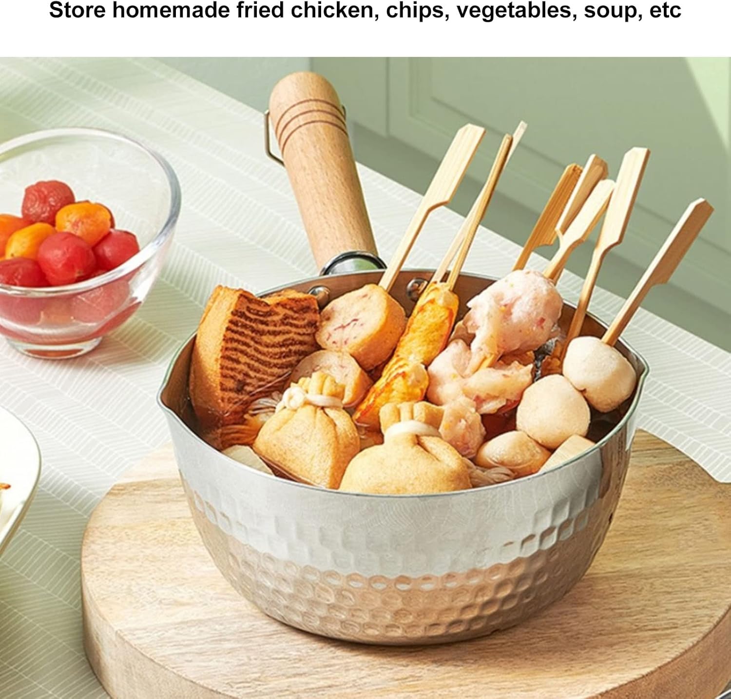 Japanese Saucepan Traditional Japanese Snow Pan Non Stick 20cm Diameter with Lid Wooden Handle Stainless Steel Milk Soup Pot for