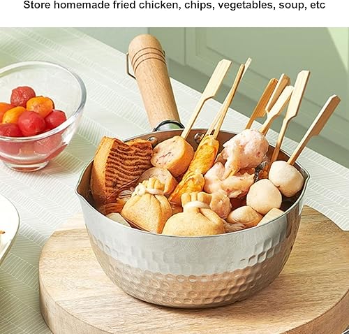 Miniatura 4 de Cacerola japonesa tradicional japonesa antiadherente de 7.9 in de diámetro con tapa, mango de madera, olla de sopa de leche de acero inoxidable