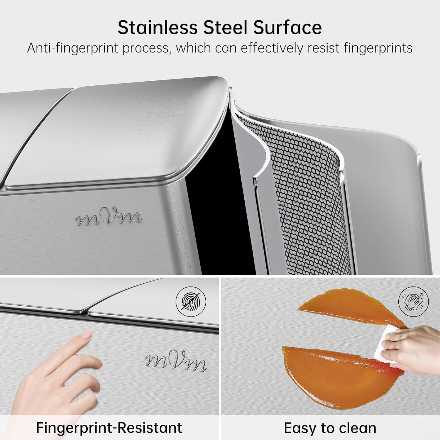 mVm 16Gal / 60L Dual Compartment Kitchen Trash Can, 2x8 Gallon Stainless Steel Recycling Bin Combo for Wet/Dry Waste Separation,Soft-Close Anti-Fingerprint.Garbage Can for Kitchen Living Room (Silver)