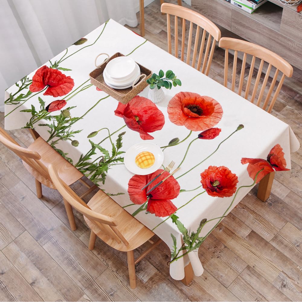 DALEXHM Table Cloth Wipe Clean Rectangular, wipeable tablecloths,Dining Table Cover for Kitchen Outdoor Garden Table,red Poppies Isolated on White Background,54x72 in
