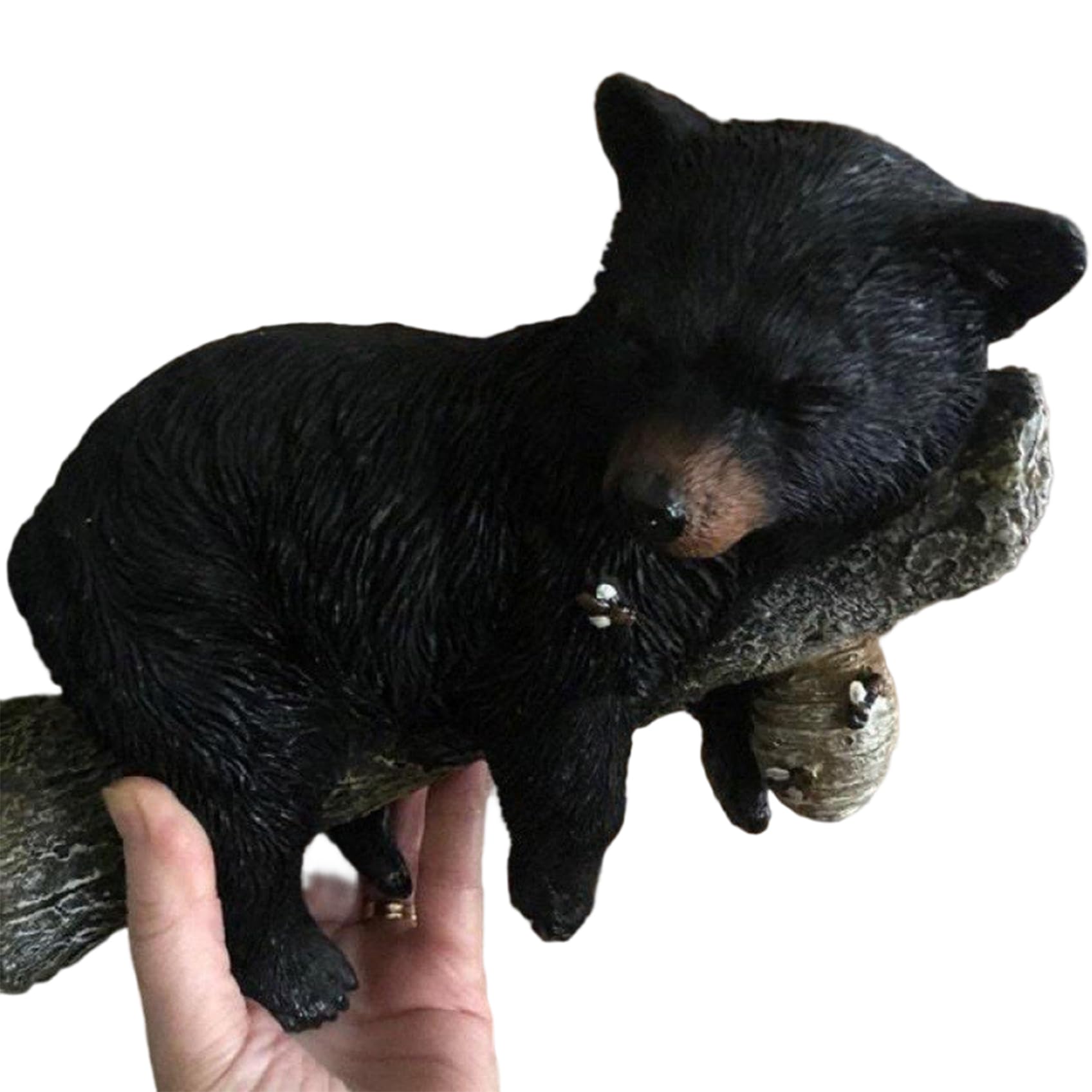 Obelunrp Bear Statue, Resin Realistic Black Bear Decor with Tree Trunk and Honeycomb, Creative Tree Faces Decor Outdoor, Ornements de jardin