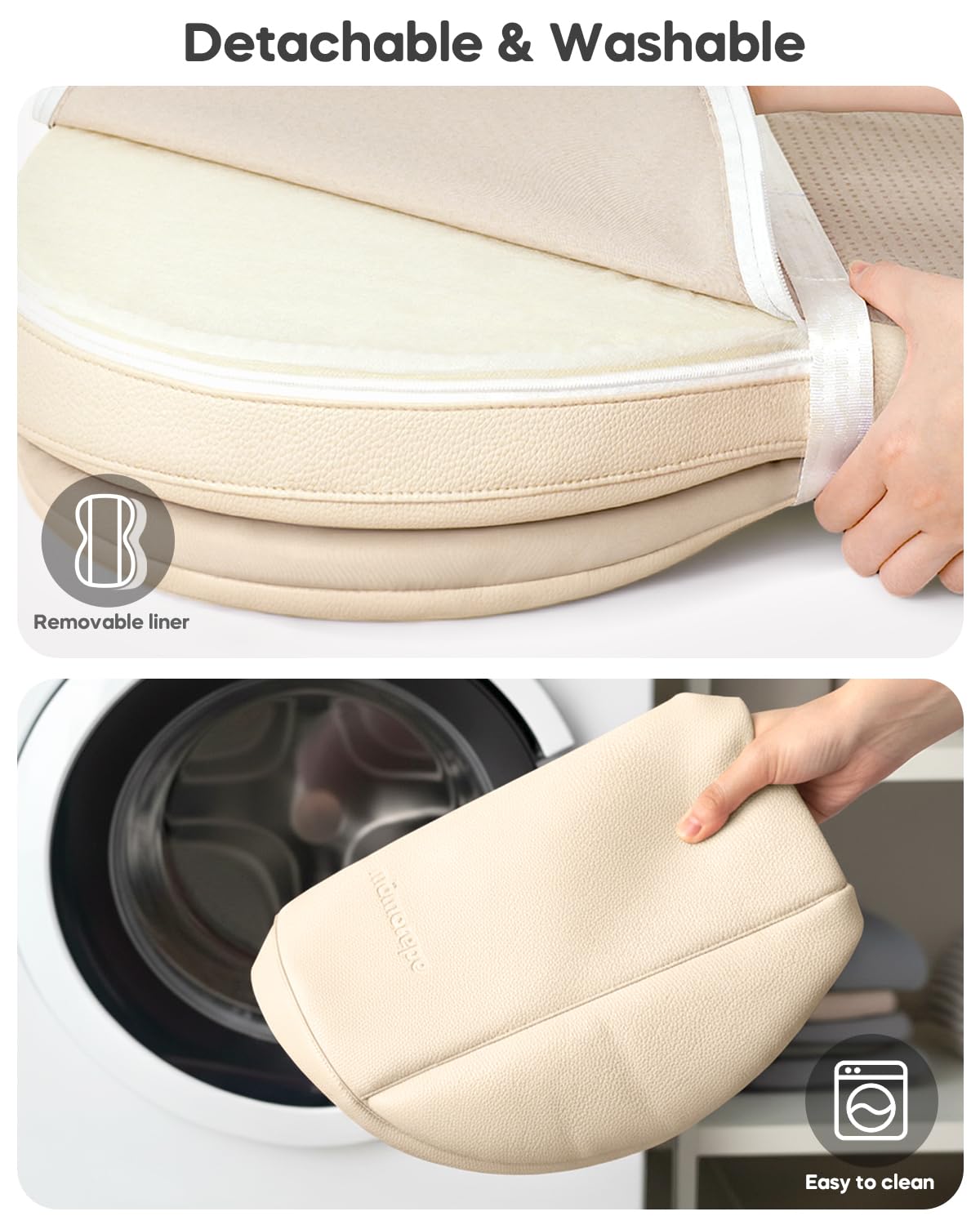 Baby Changing Pad, Waterproof Wipe-Clean PU Leather with High-Density Foam, Non-Slip Contoured Cushioned Edges with Adjustable Safety Strap, for Dresser & Changing Table, 28"×16", Beige