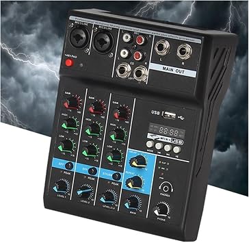 Multifunctional DJ Audio Mixer Professional Mixer 4 Channels Bluetooth Sound Mixing Console for DJ Interface Controller Digital Table New Card Portable for PC Easy Operation Music Production