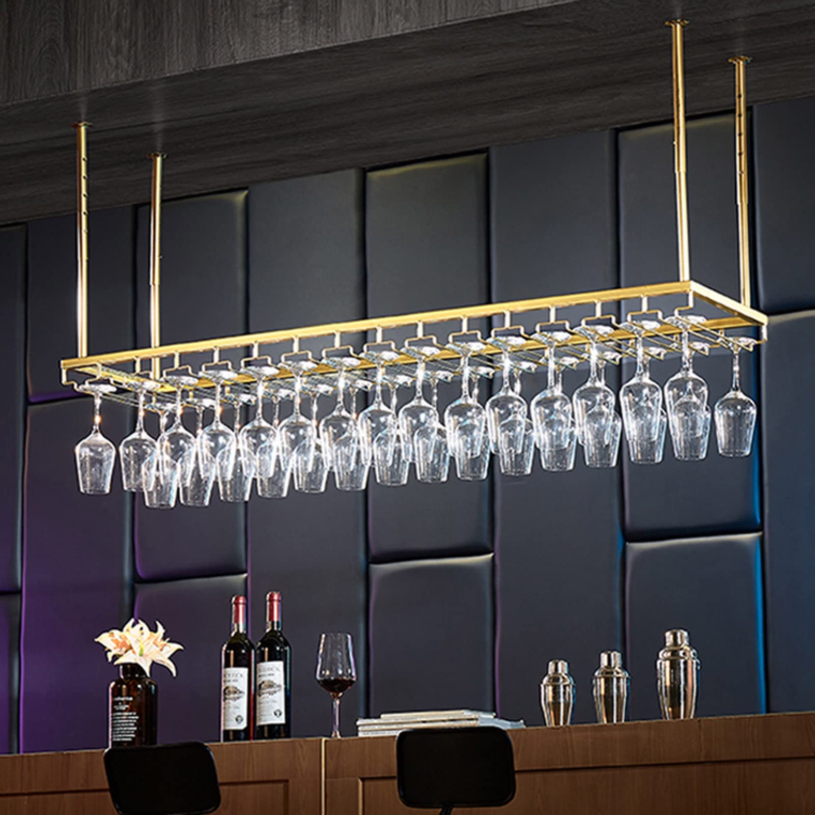 Portabottiglie da appendere al soffitto, sotto l'armadietto, portabottiglie e ripiano portaoggetti per cucina, bar e decorazione per la casa, organizer salvaspazio per vino con design elegante