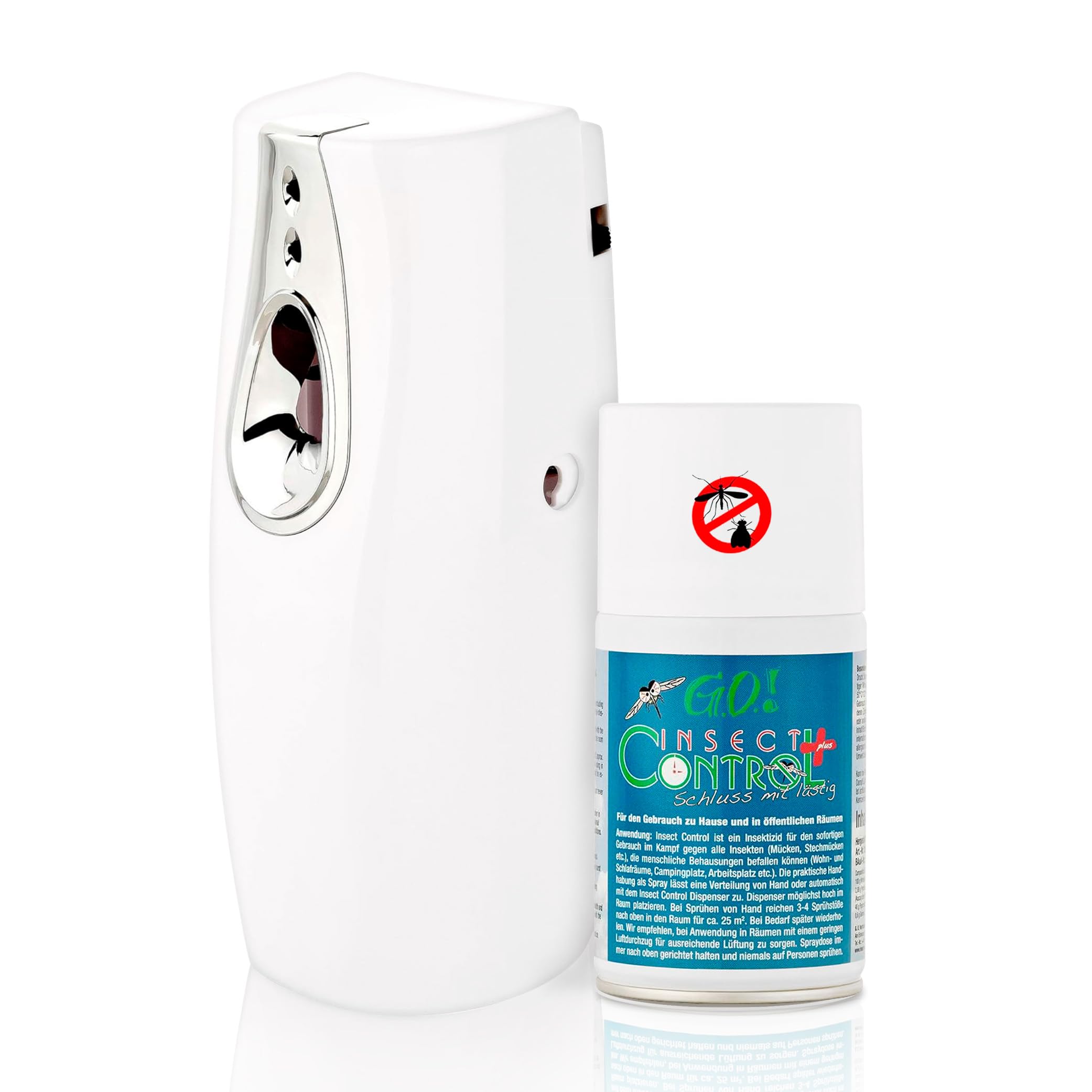 GO! Insect Control SET: 1x Spray-Dose zu 250ml PLUS 1x Sprühapparat (Dispenser, Zerstäuber) – Insektenspray gegen Schnacken, Stech-Mücken, Wespen, Fliegen u.a (Gänseblümchen-Extrakt) ...