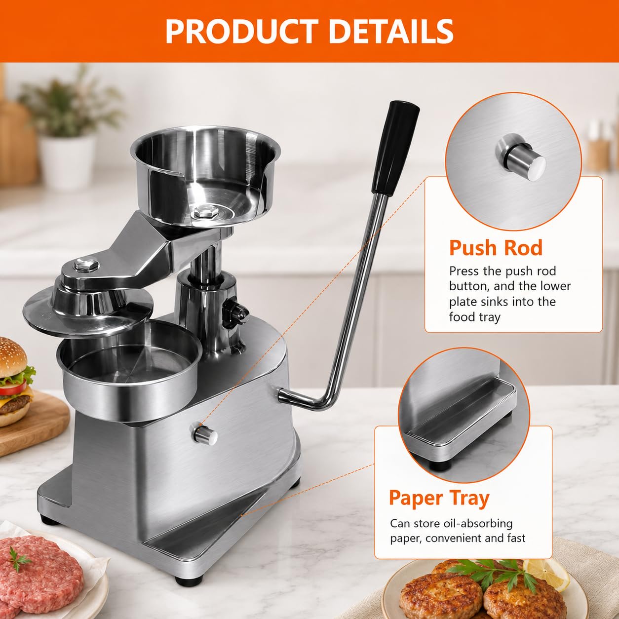 Manuelle Burger Patty Presse, 15cm Hamburgermaker mit 500Meat Patty Papier