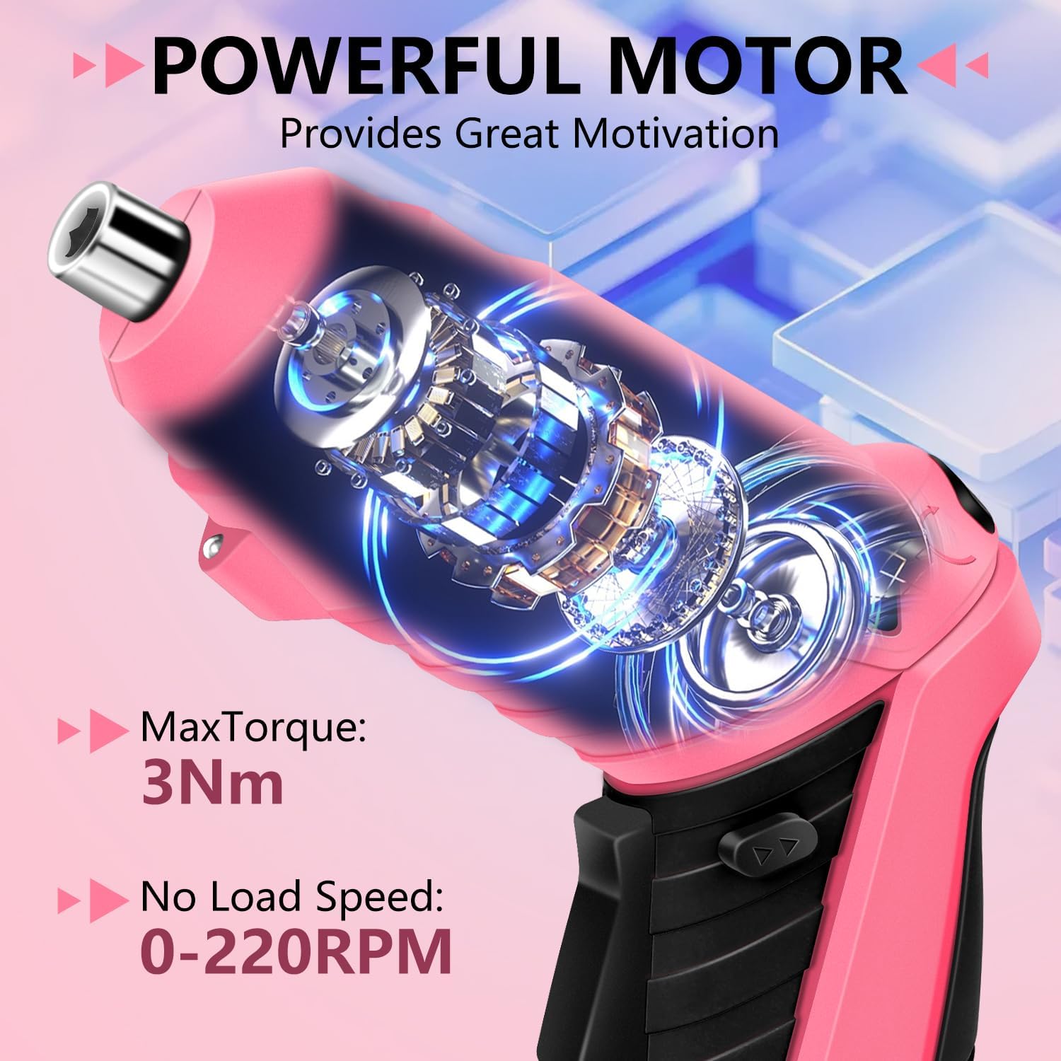 JENABOM 14 in 1 Electric Screwdriver Cordless Rechargeable Small Power Drill Set 3.6V Li-ion 3Nm Max Torque Electric Rotatable with LED Light Screwdriver, Pink