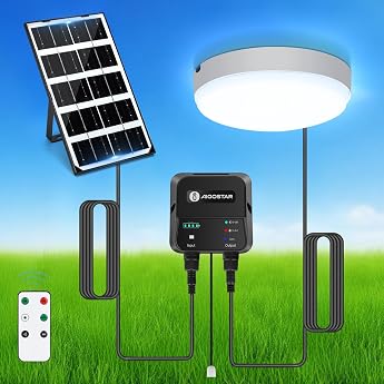 Aigostar Solar Lamp Ceiling Outdoor 35 W LED Solar Ceiling Light Outdoor with Remote Control Energy Storage Box IP65 Waterproof Adjustable 6500 K Solar Lights for Indoor Use with 8 m Cable