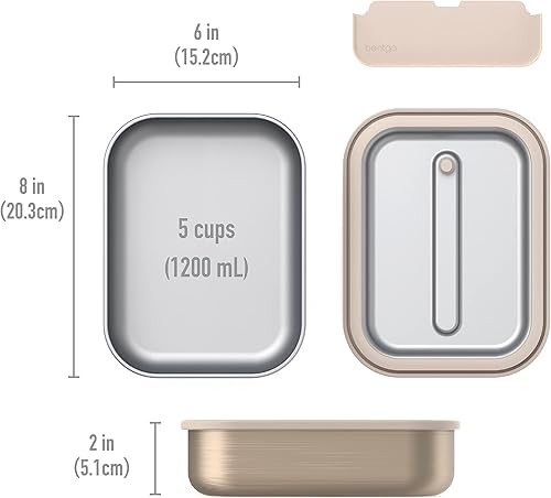 Miniatura 7 de Bentgo MicroSteel - Lonchera a prueba de fugas, apta para microondas, horno, recipiente estilo bento, con divisor extraíble, tapa hermética, diseño