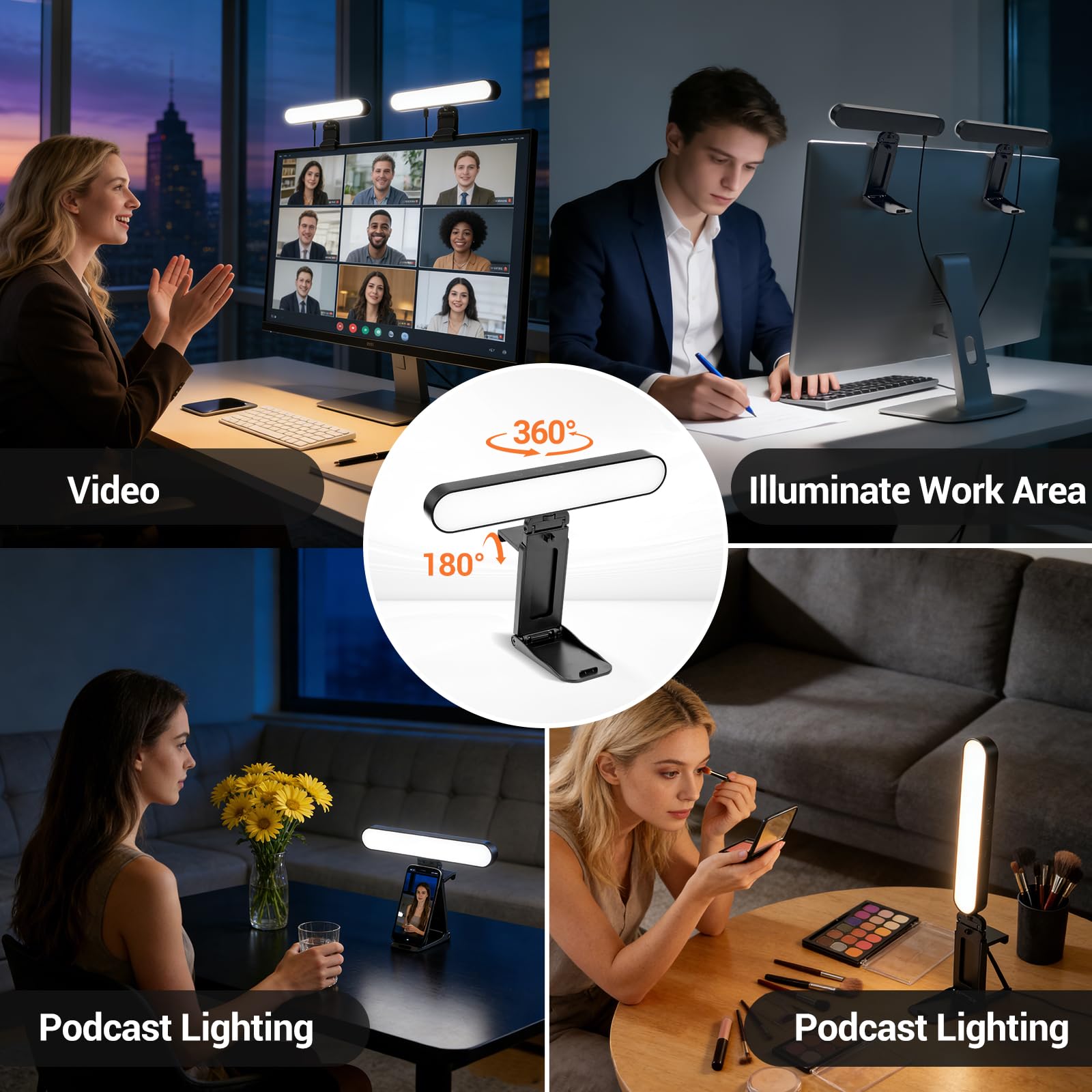 Luce per videoconferenza per computer portatile e telefono; luce luminosa per selfie, computer, laptop, videoconferenza, luce monitor luce per webcam, zoom, chiamate, video, riunioni